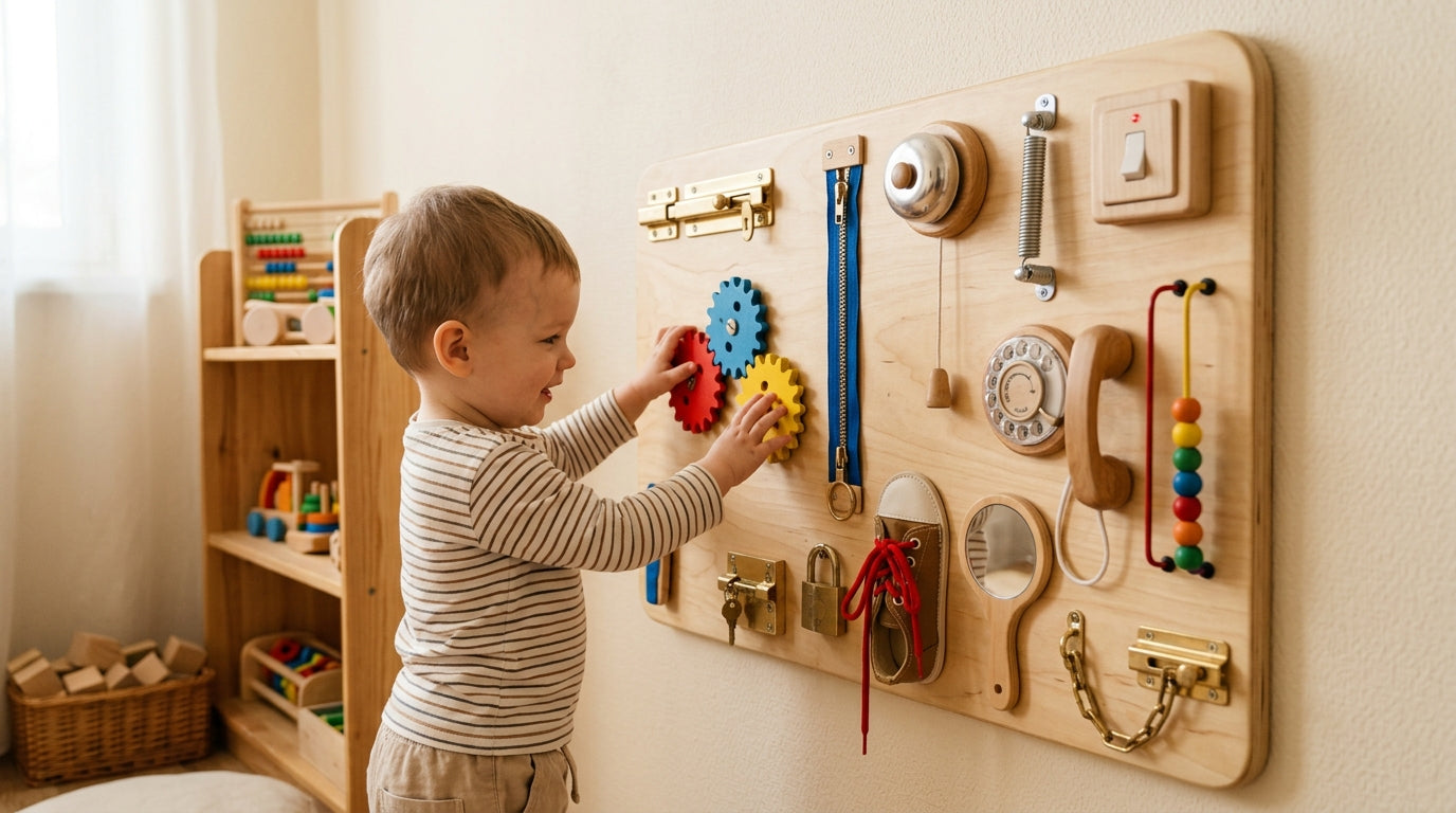 Tablero de Actividades Montessori — Madera Natural